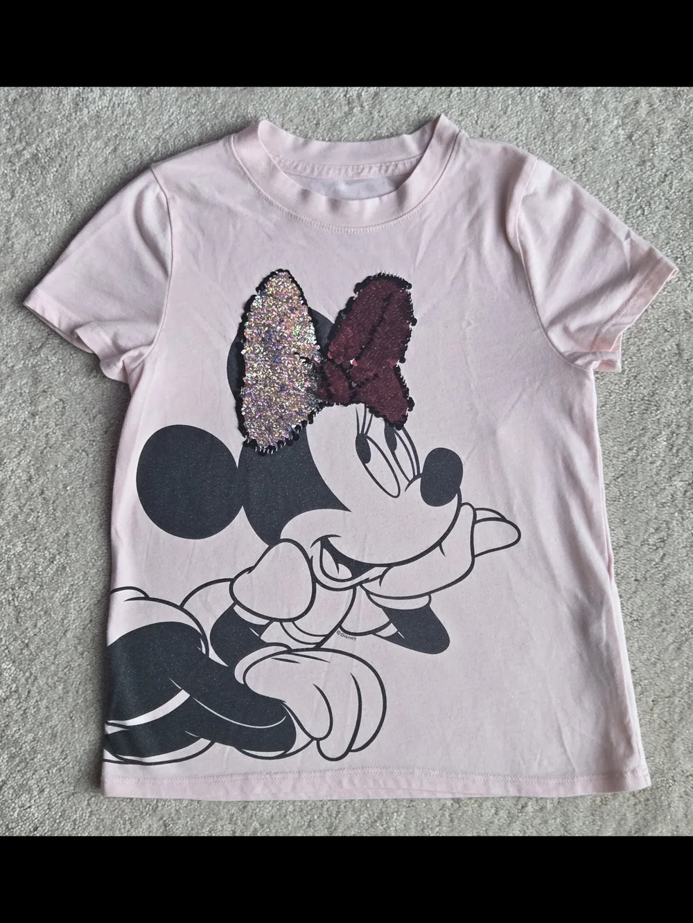H&M Light Pink Minnie Mouse Flip Sequin Bow Tee